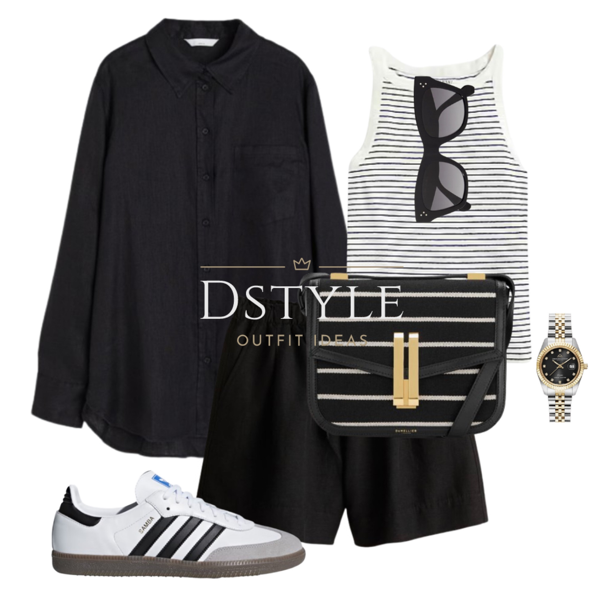 Black linen shirt, matching black linen-blend pull-on shorts, striped tank top, Adidas Samba, watch - Christophe Duchamp - Enjoy 85% OFF at checkout by using my discount code dstyle85 

Ootd, monochrome look, easy-breezy outfit

#LTKstyletip #LTKtravel #LTKfindsunder50