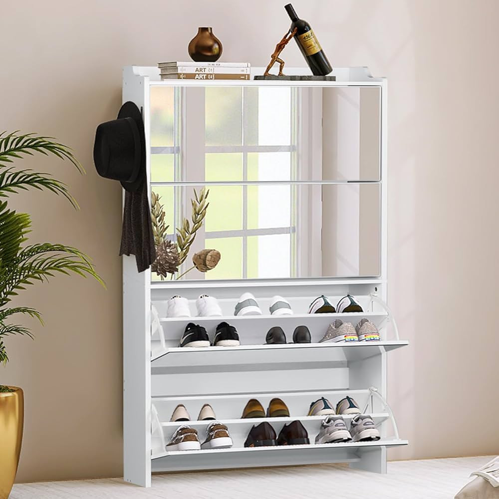 Amazon.com: AODAILIHB Shoe Storage Cabinet for Entryway with 4 Flip Drawers, 2-Tier Mirrored Narr... | Amazon (US)