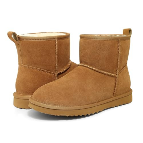 Litfun Suede Mini Boots for Women Winter Warm Short Ankle Boots Comfortable Slip On Snow Boots with Fur Lined, Suede Chestnut EU 39 | Amazon (US)