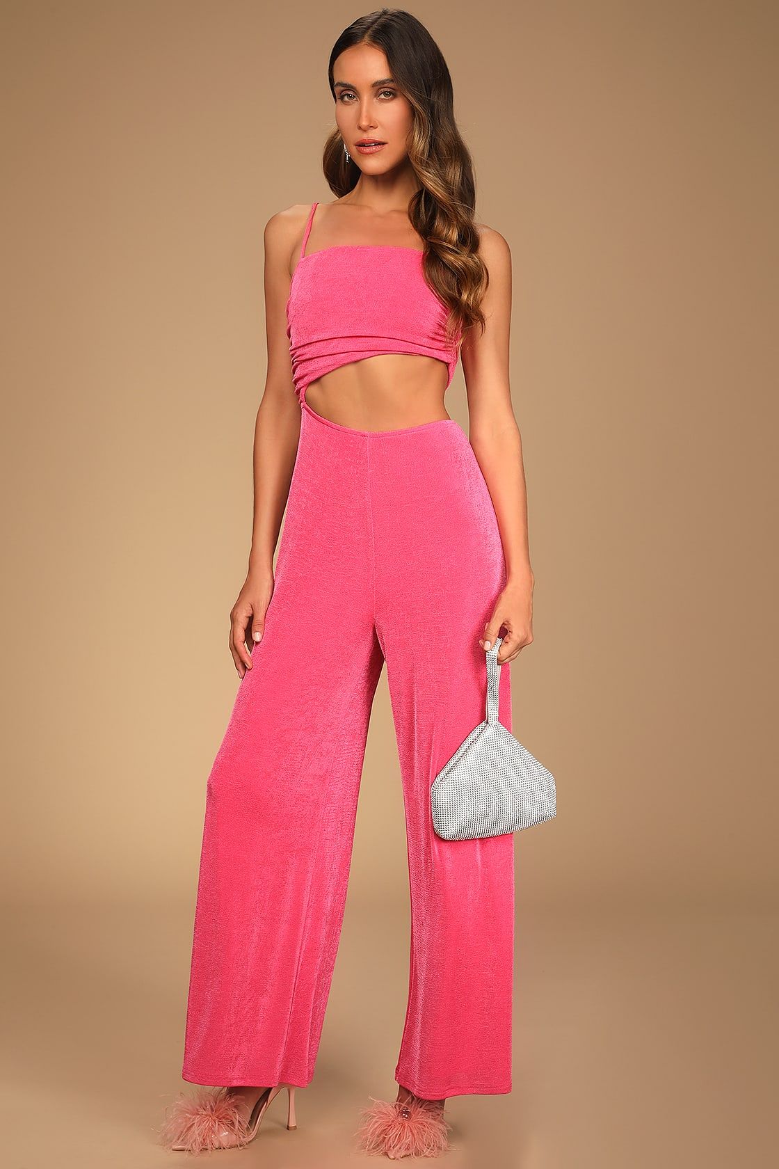 Timely Trends Hot Pink Asymmetrical Cutout Wide-Leg Jumpsuit | Lulus (US)