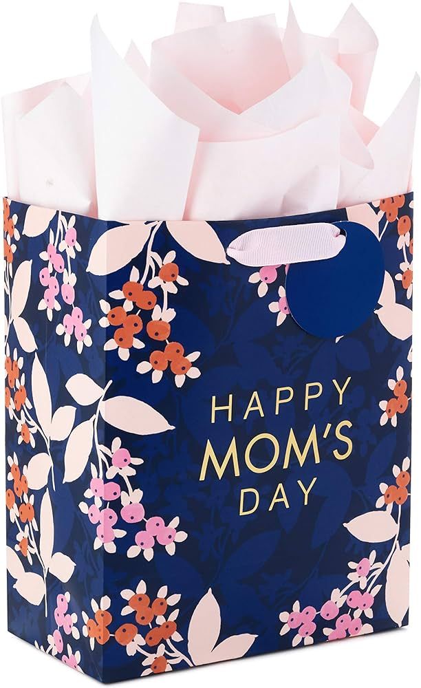 Hallmark 9" Medium Mother's Day Gift Bag with Tissue Paper (Navy Blue with Pink and Orange Flower... | Amazon (US)