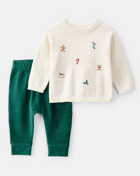 Baby Boy Holiday Print Long-Sleeve Sweater & Pant Set - White | Carter's Inc