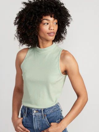 Sleeveless Rib-Knit Mock-Neck T-Shirt for Women | Old Navy (US)