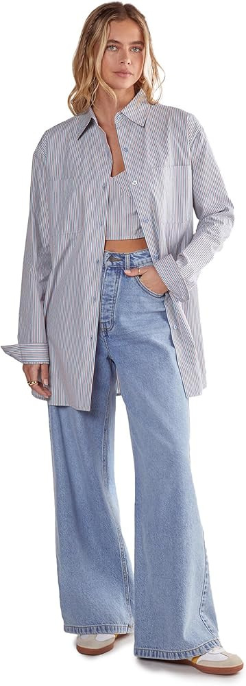 Nasty Gal Women's Cotton Stripe Bralet and Oversized Shirt Set | Amazon (US)
