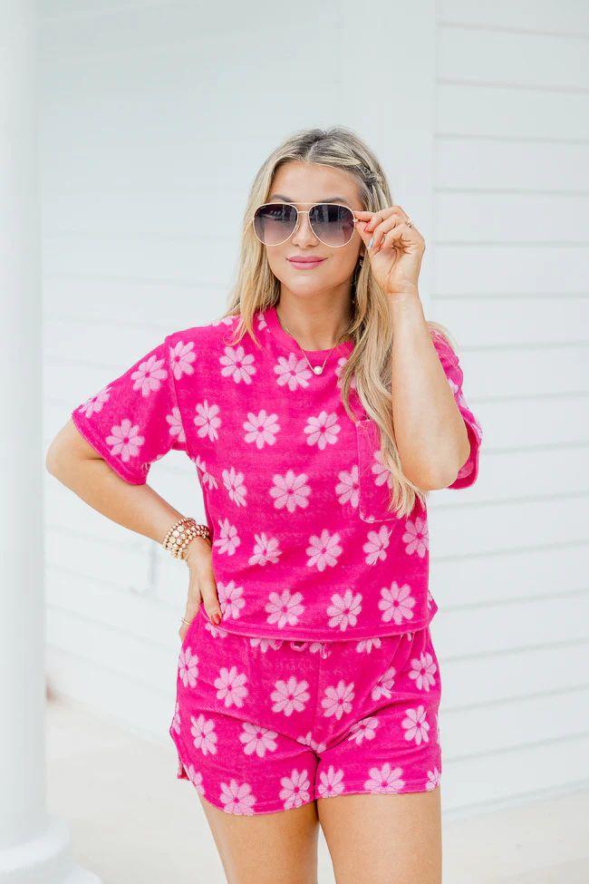 Always Be Around Pink Terry Daisy Lounge Top SALE | Pink Lily
