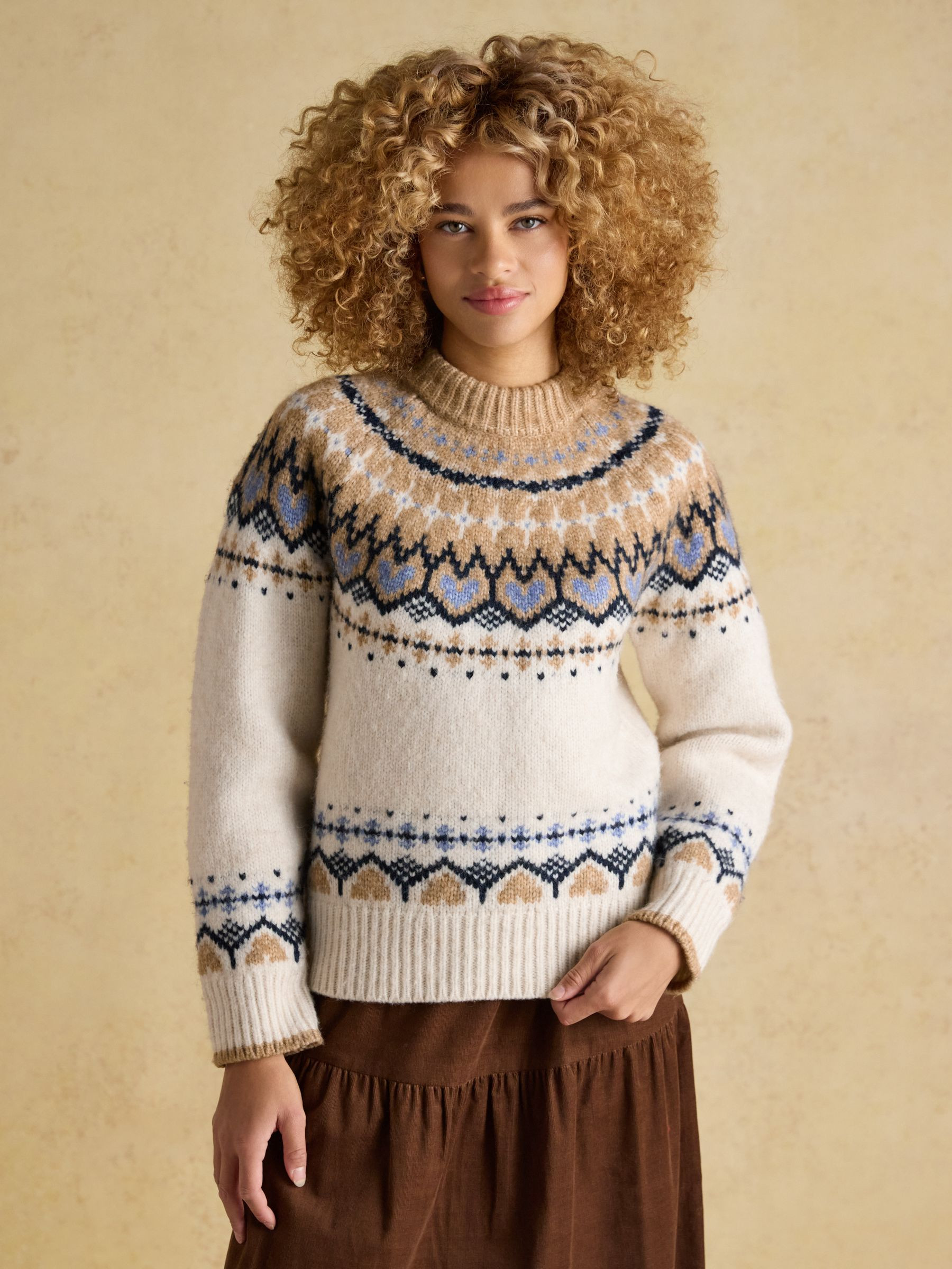 Charlie Cream & Brown Fair Isle Knitted Jumper | Joules | Joules