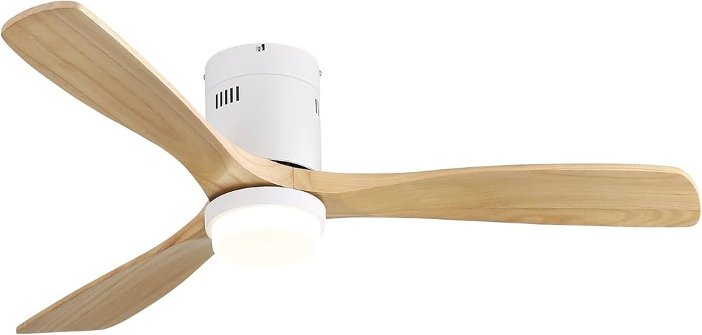 Amazon.com: Sofucor 52 Inch Low Profile Ceiling Fan With Light 3 Carved Wood Fan Blade Modern Flu... | Amazon (US)