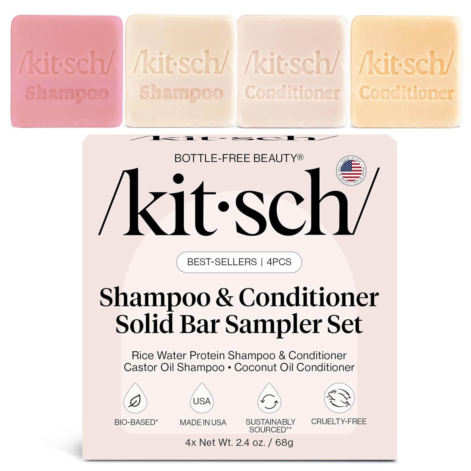 Kitsch Shampoo and Conditioner Set - 4pc Sampler Bars with Rice Water Shampoo and Conditioner, Ca... | Amazon (US)