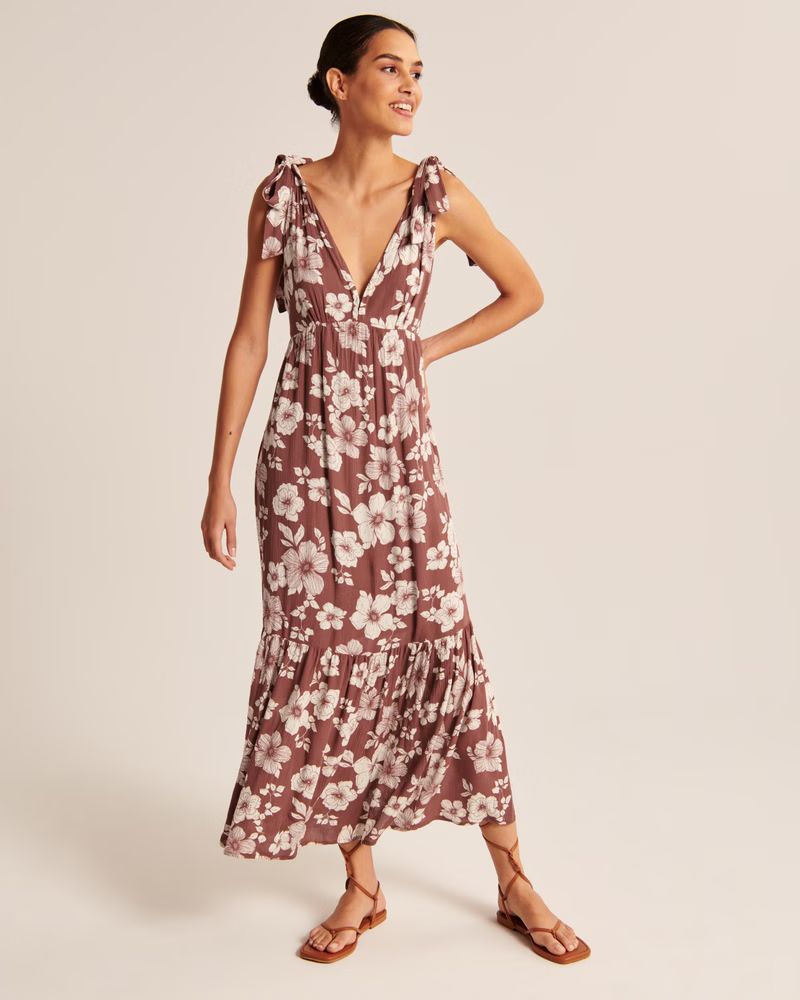 Women's Tie-Strap Babydoll Midaxi Dress | Women's | Abercrombie.com | Abercrombie & Fitch (US)