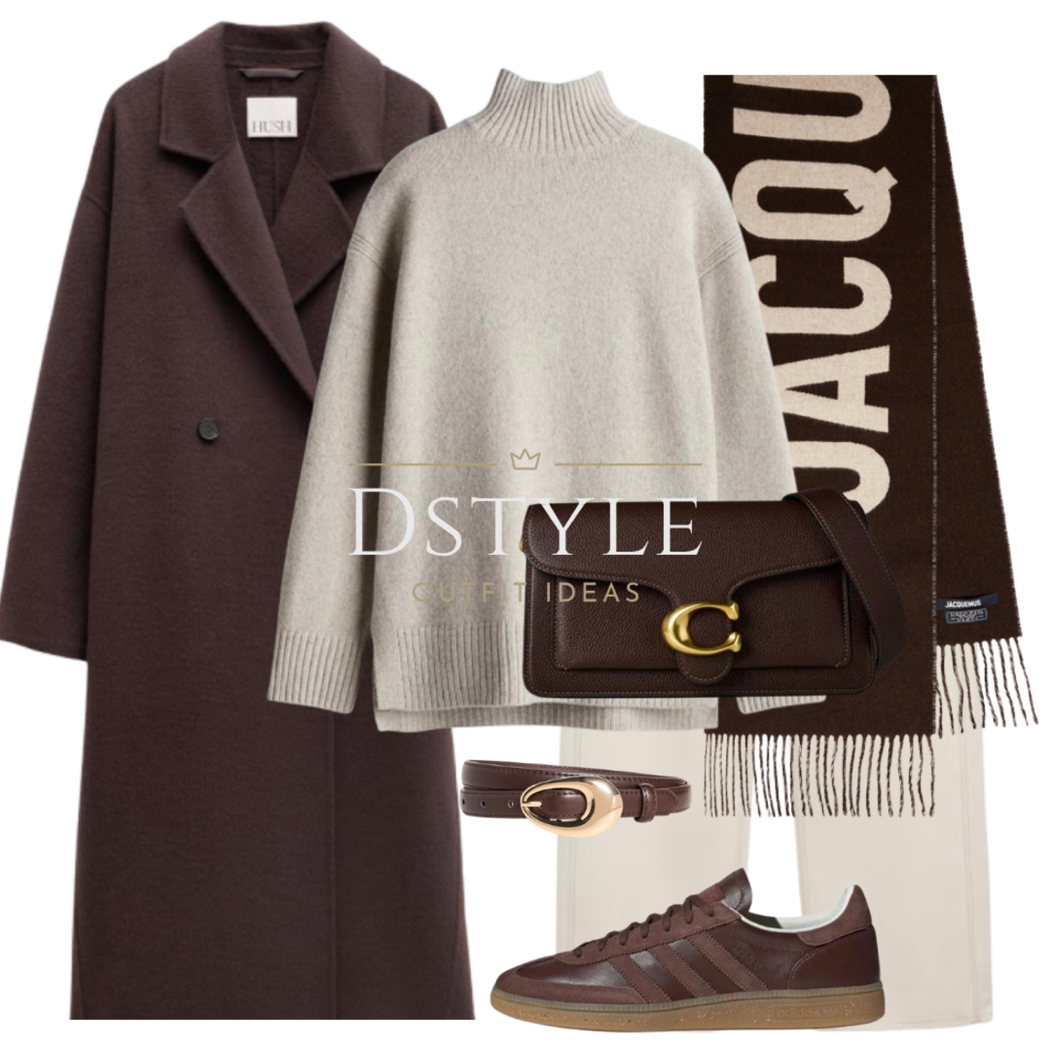 Chocolate brown pure wool coat, beige marl oversized sweater, ecru jeans, brown Adidas Spezial, brown belt, brown Coach Tabby shoulder bag, brown Jacquemus wool scarf

#LTKSeasonal #LTKHoliday #LTKStyleTip