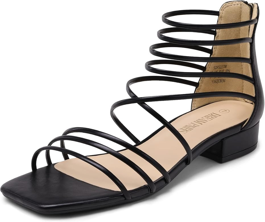 DREAM PAIRS Women's Summer Casual Strappy Sandals Dressy Cute Square-Toe Comfortable Flat Shoes | Amazon (US)