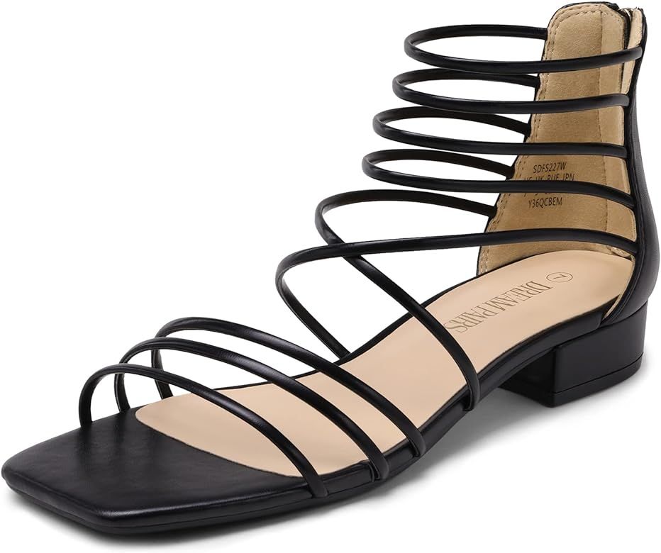 DREAM PAIRS Women's Summer Casual Strappy Sandals Dressy Cute Square-Toe Comfortable Flat Shoes | Amazon (US)