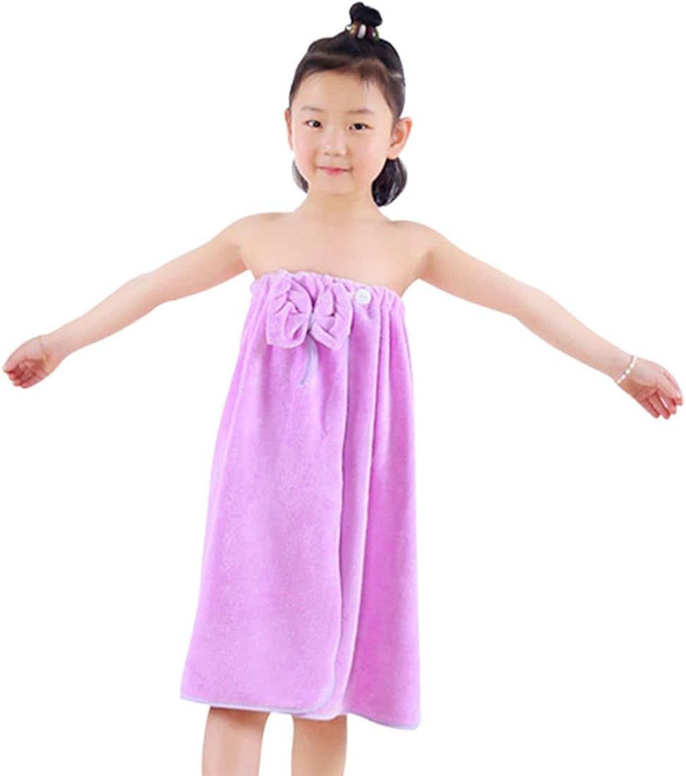 Freahap Kids Bathrobe Girls Bath Towel Wrap Shower Skirt Tube Dressing Purple | Amazon (US)