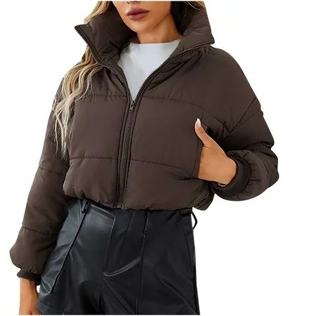 VOESLSOO Puffer Jacket Womens Cropped Warm Winter Coats Parka Down Stand Collar Bread Jacket Sale or | Walmart (US)
