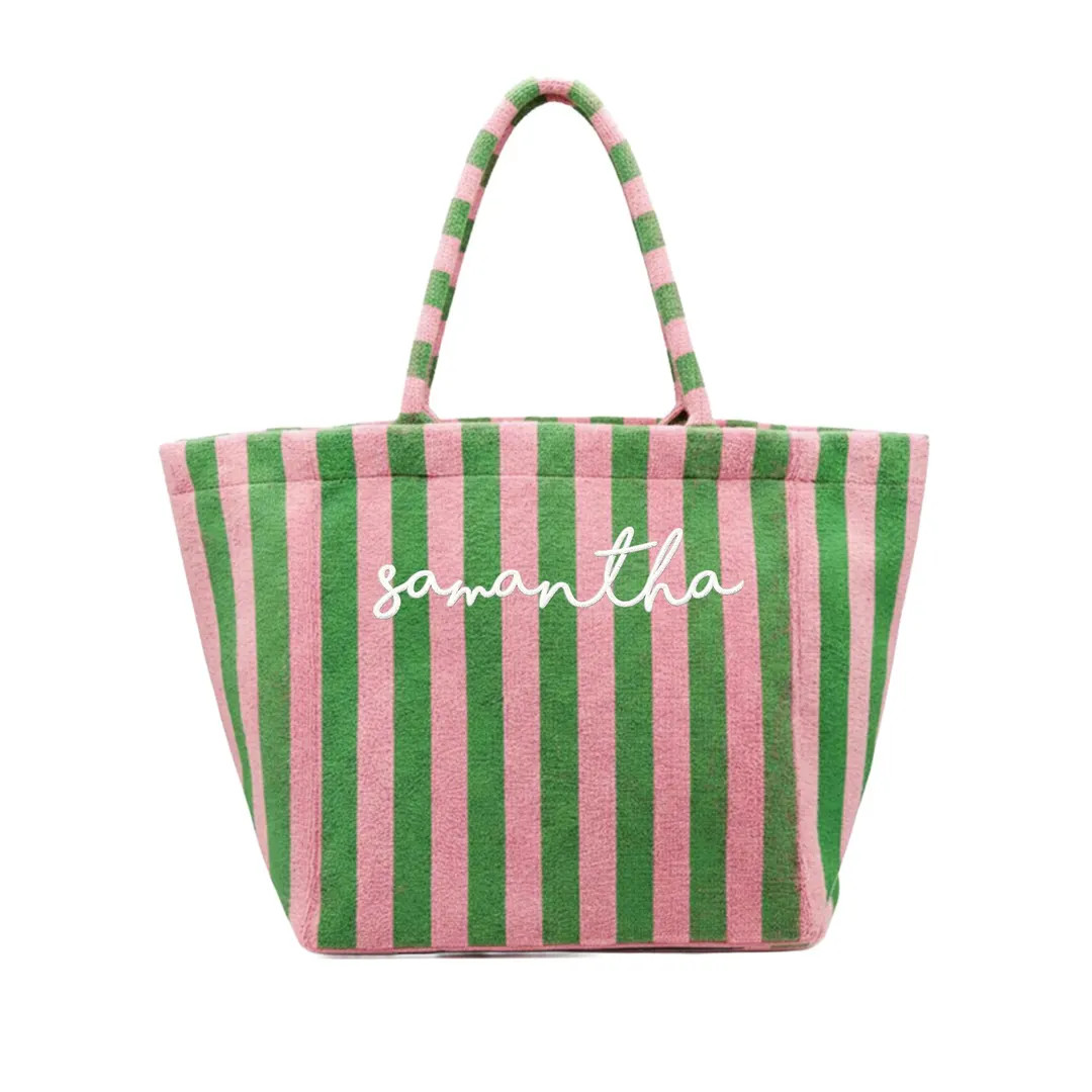 Personalized Large Shoulder Cabana Striped Terry Beach Bags, Custom Name Big Stripe Terry Tote Ba... | Etsy (Global)
