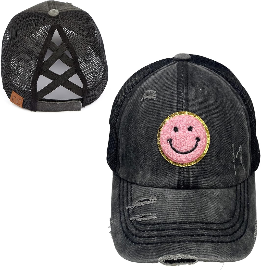 Funky Junque Criss Cross Hat Womens Baseball Cap Distressed Ponytail Messy Bun Trucker Ponycap | Amazon (US)