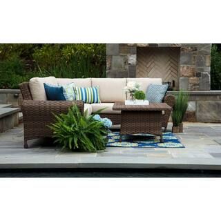 Aspen 5-Piece Resin Wicker Outdoor Sectional with Sunbrella Spectrum Sand Cushions | The Home Depot