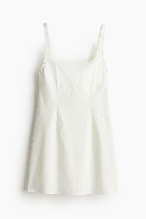 Picot-trimmed Jersey Dress - Square Neckline - Sleeveless - Cream/roses - Ladies | H&M US | H&M (US + CA)