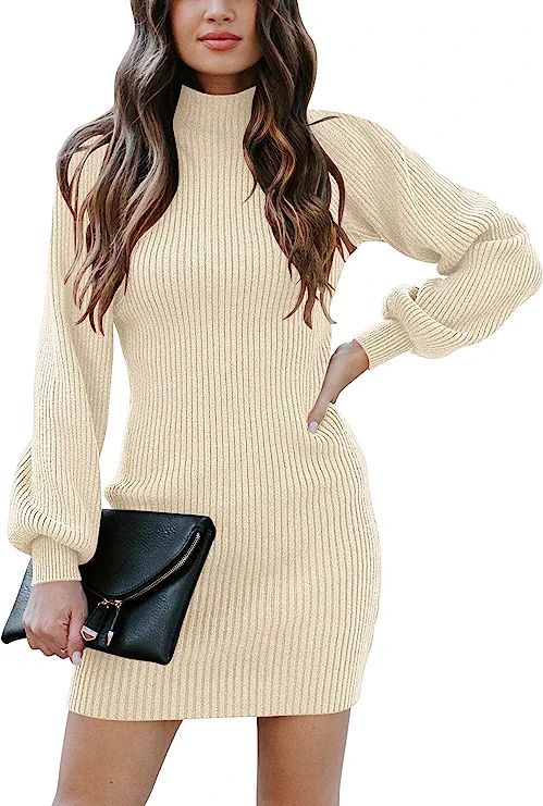 ANRABESS Women Turtleneck Long Sleeve Knit Stretchable Elasticity Slim Sweater Bodycon Mini Sweat... | Amazon (US)