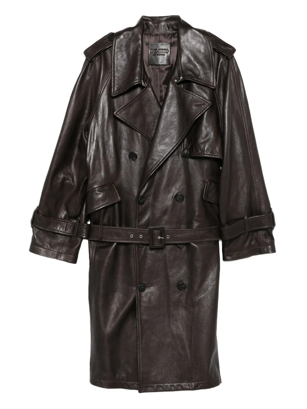belted double-breasted leather coat | Farfetch Global