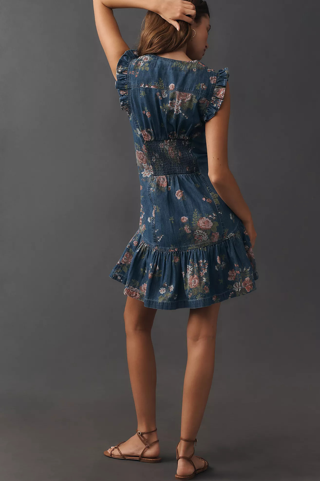 Pilcro Ruffled Denim Sweetheart Flutter-Sleeve Dress | Anthropologie (US)