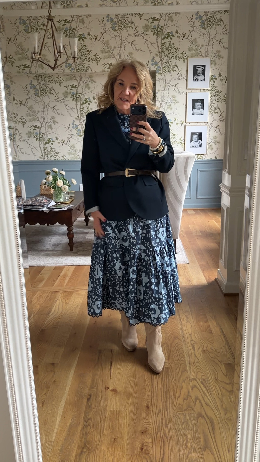 Sunday style 
Navy blazer size 10, petite
Skirt size medium petite
Blouse size medium
My boots are from Walmart and you definitely have to size up. They’re a great option for inclement weather and not wanting to ruin your good boots.

#LTKOver40 #LTKSaleAlert #LTKPetite