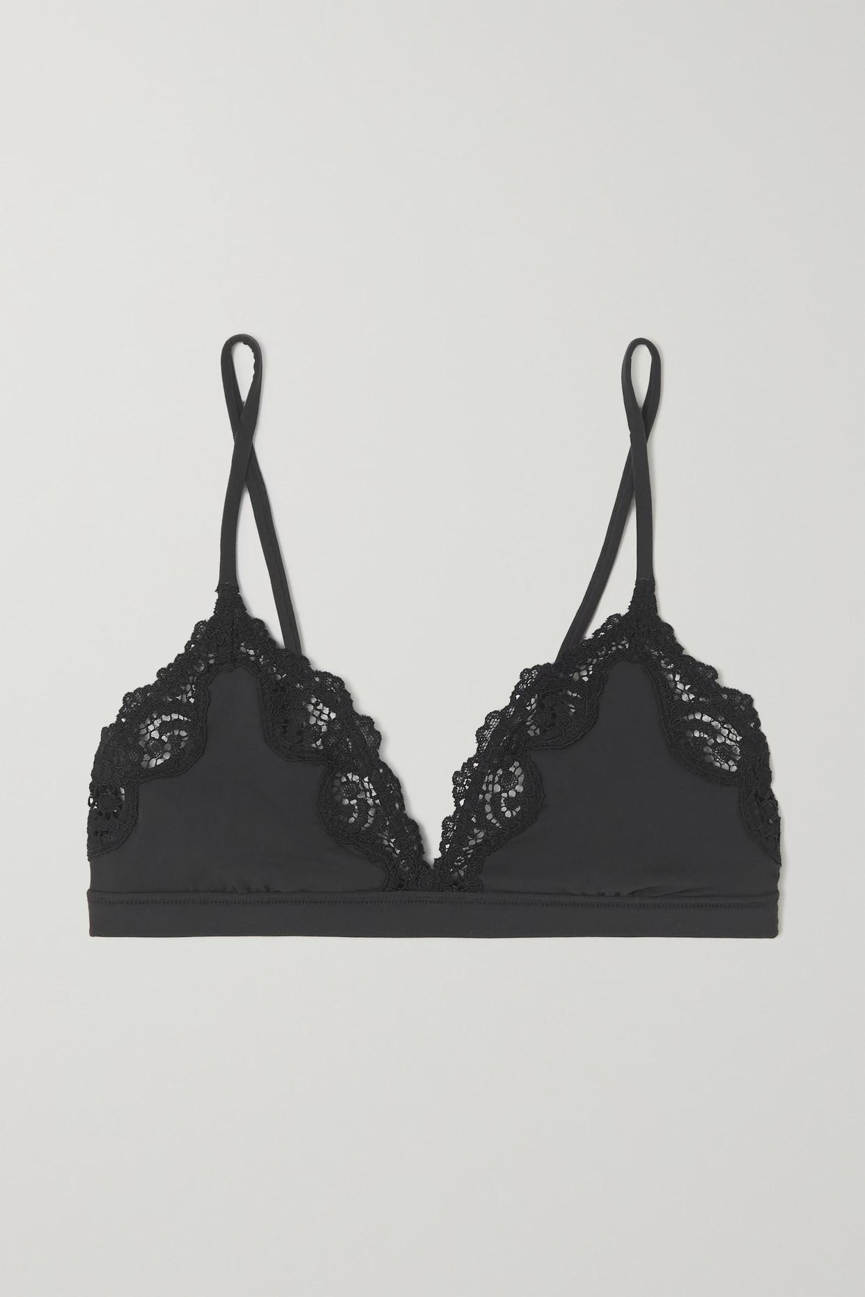 SKIMS - Fits Everybody Lace-trimmed Stretch Triangle Bralette - Onyx | NET-A-PORTER (UK & EU)