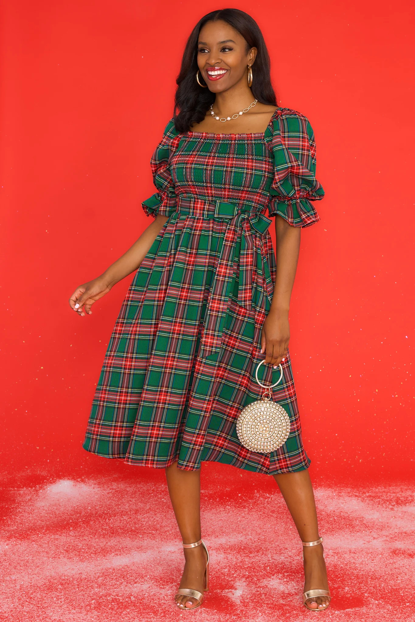 Wishful Wonderland Emerald Plaid Midi Dress | Red Dress 