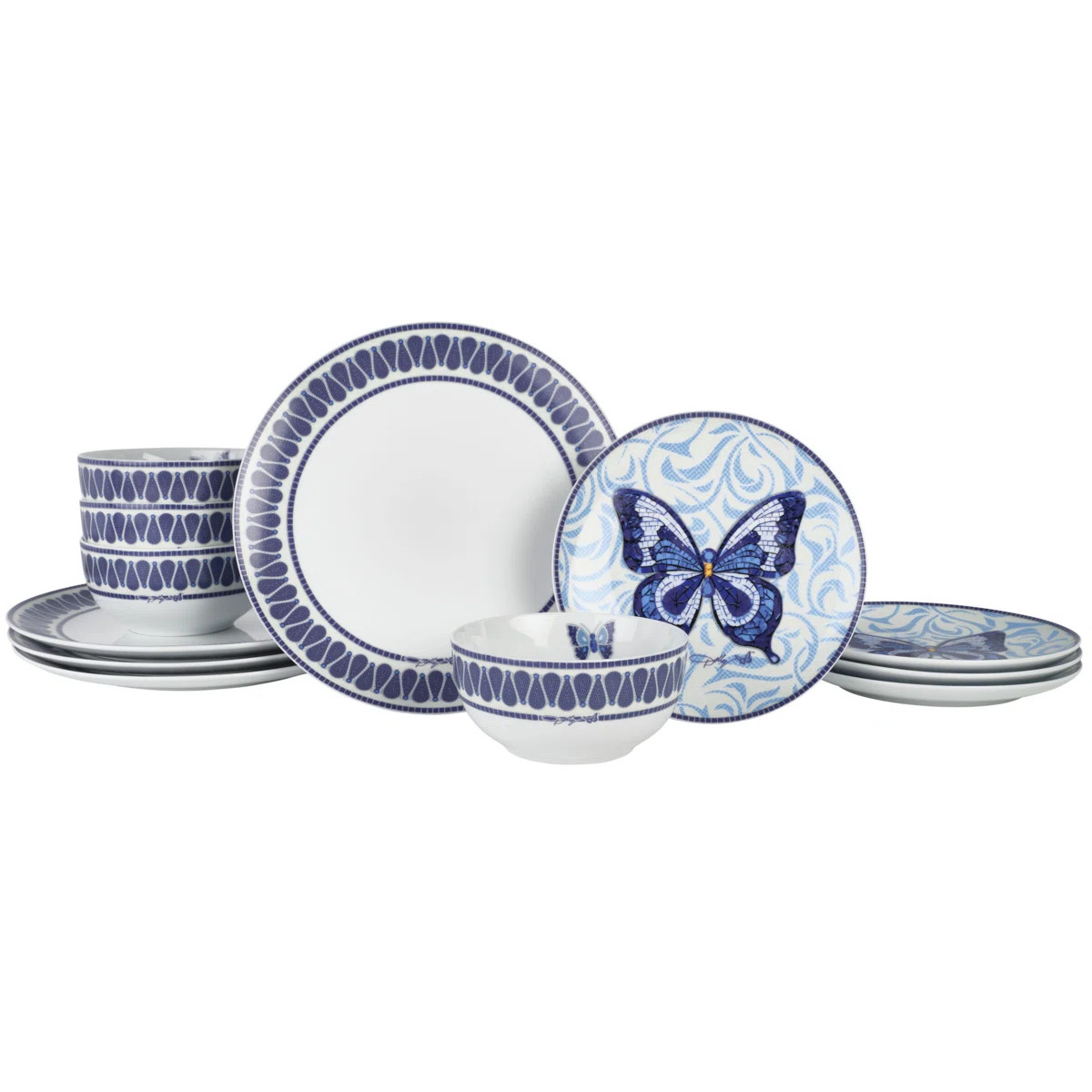 Dolly Parton Jeweled Mosaic Butterfly 12-Piece Dinnerware Set, Service For 4 | Wayfair North America