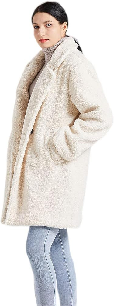 Women Warm Fuzzy Fleece Winter Coat Faux Fur Coat Beige Thick Cardigan Outercoat Fluffy Teddy Fle... | Amazon (US)