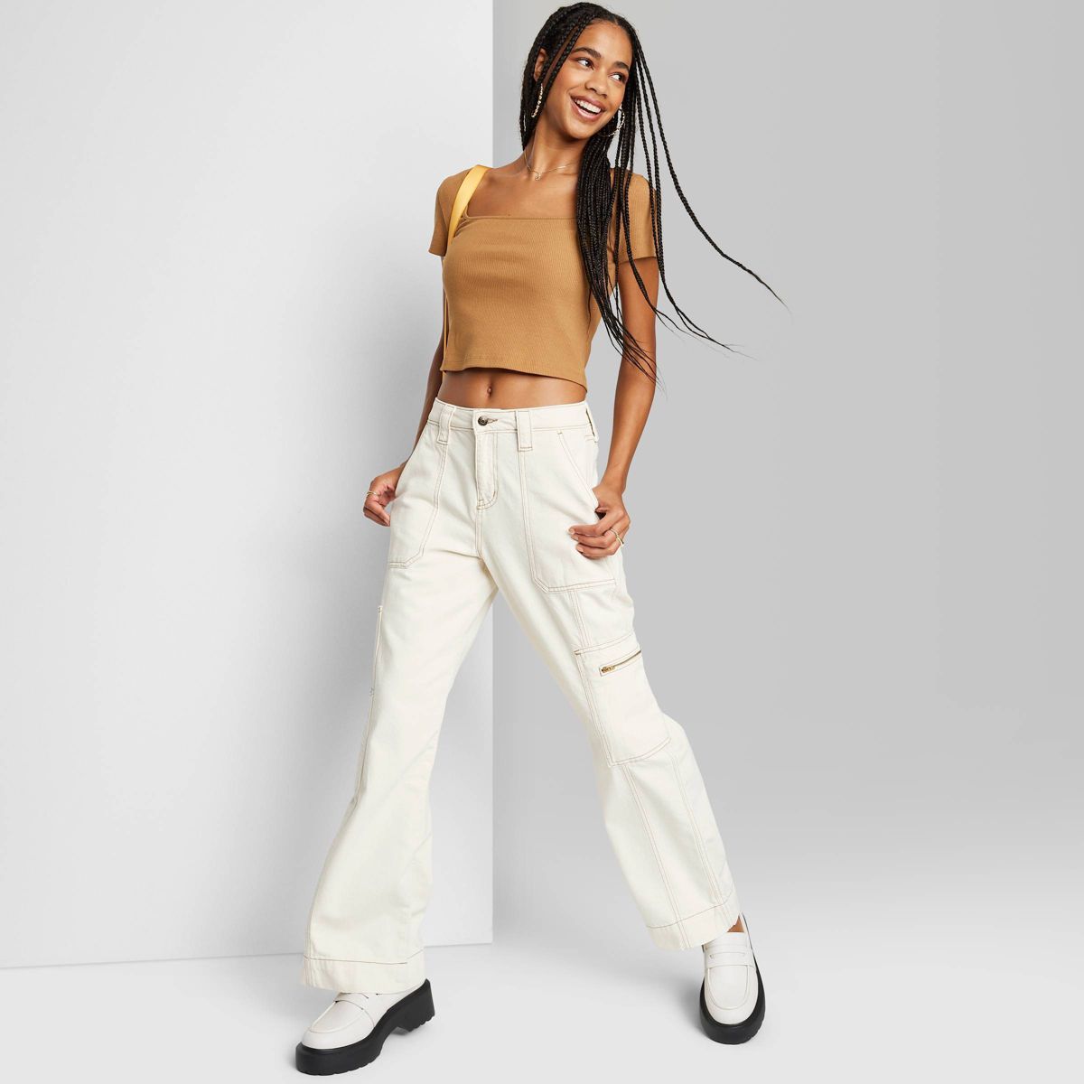 Women's High-Rise Cargo Baggy Jeans - Wild Fable™ Off-White | Target