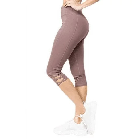 Women s Active Lattice Capri Cutout Workout Leggings - SMOKY MAUVE S | Walmart (US)