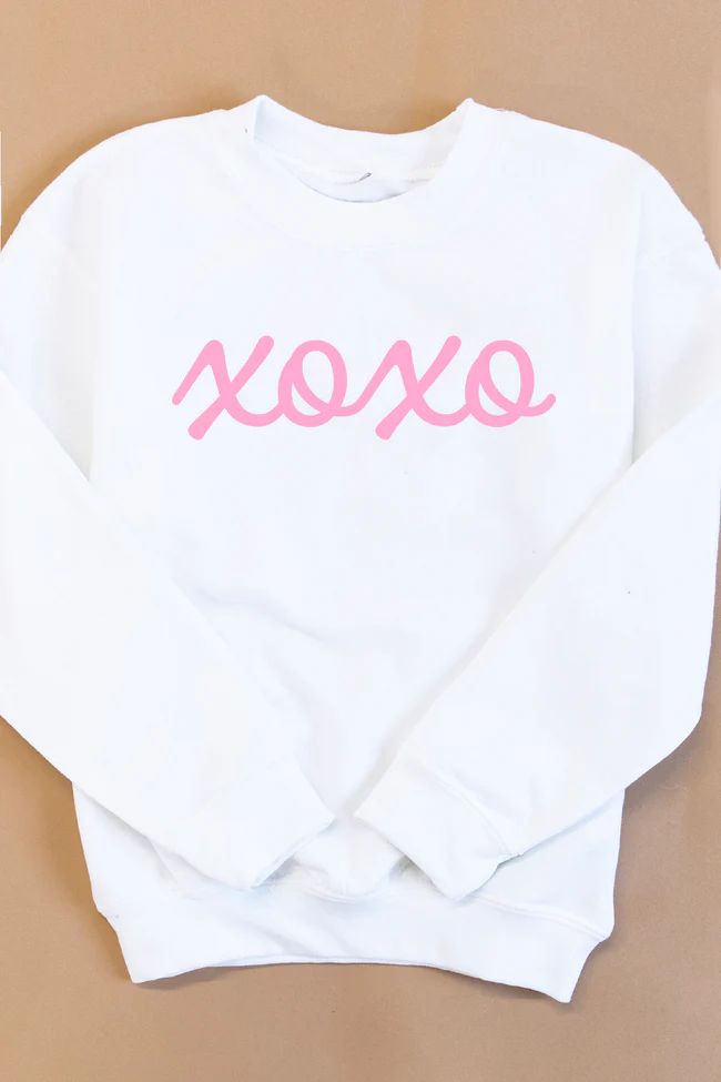 XOXO Script White Kids Graphic Sweatshirt | The Pink Lily Boutique