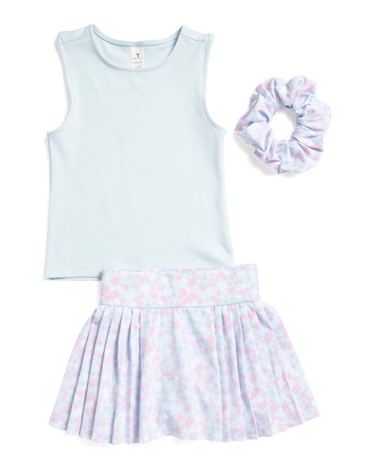 Little Girls 2pc Tank Top And Drop Shot Skort Set With Scrunchie | TJ Maxx