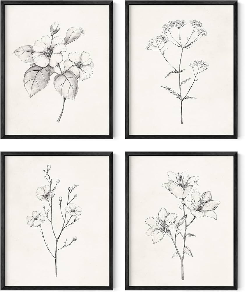 HAUS AND HUES Framed Vintage Botanical Prints - Set of 4 Framed Farmhouse Bedroom Wall Decor, Rus... | Amazon (US)