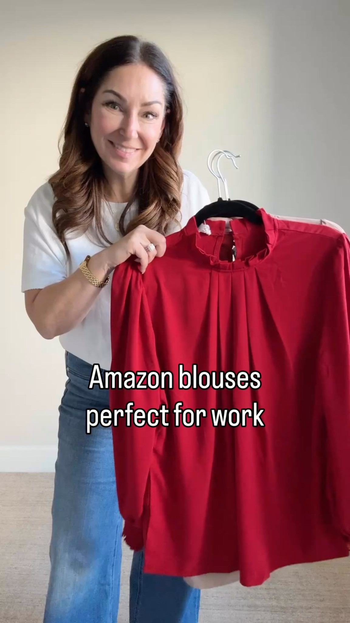 Amazon blouses perfect for work! 
Wearing large in tops, XL in slip skirt and plaid skirt, 34 in jeans 

#LTKMidsize #LTKSeasonal #LTKOver40