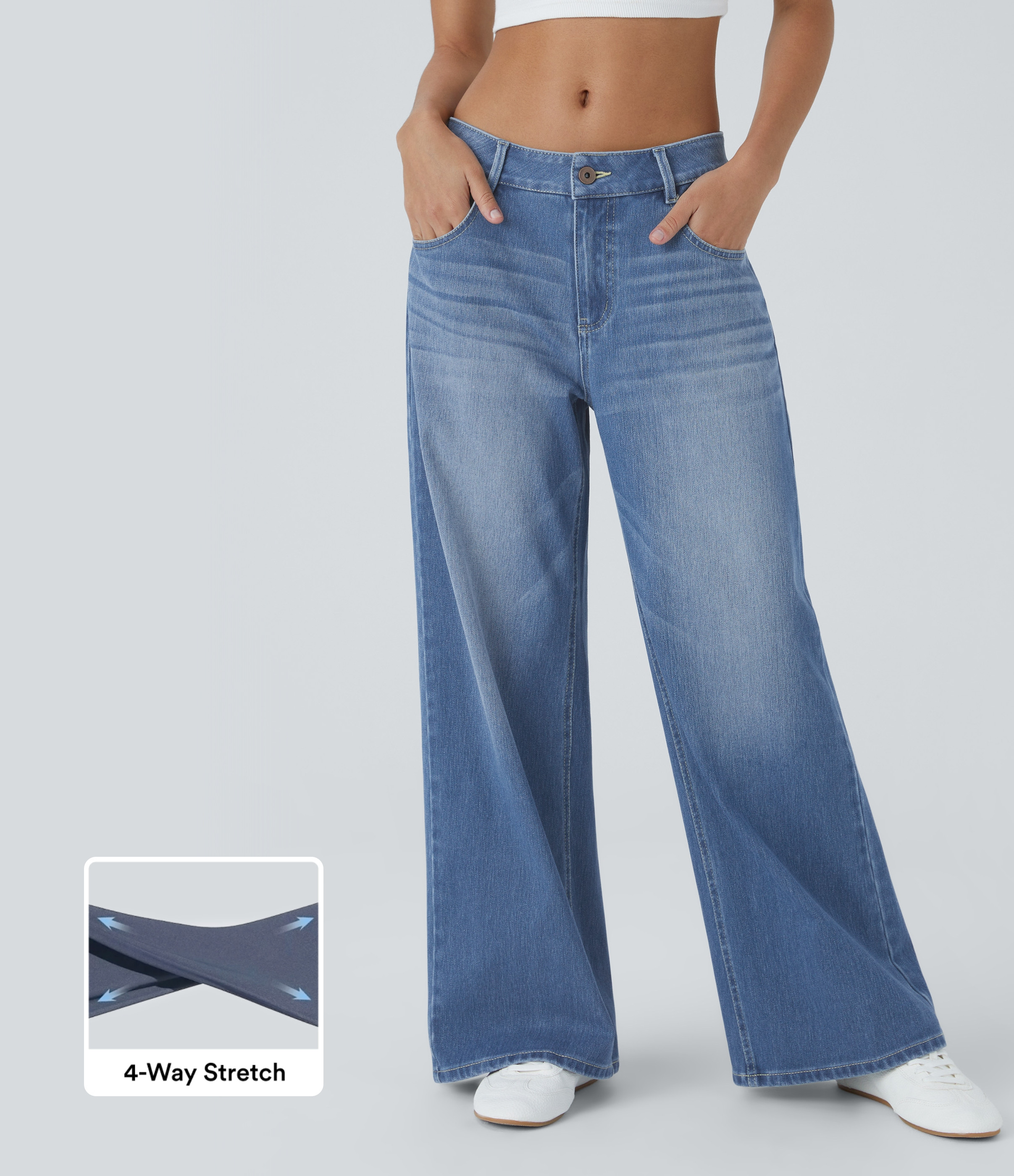 Women’s Halara Flex™ Low Rise Zipper Pockets Washed Baggy Wide Leg Women Casual Denim Jeans -... | Halara-AU