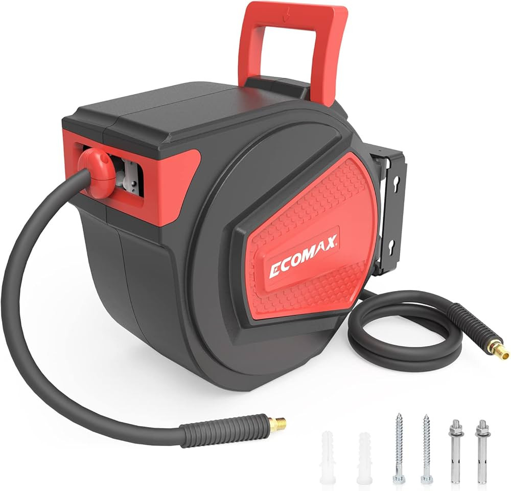 3/8 in. x 50 ft Retractable Enclosed Air Hose Reel with Auto Rewind, Heavy Duty Reel, NPT 1/4 Inc... | Amazon (US)