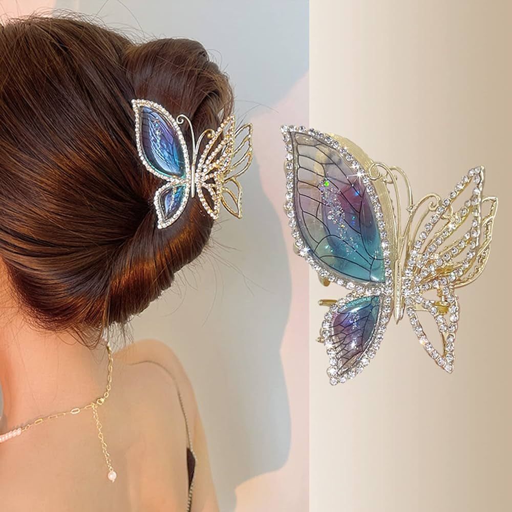 Butterfly Metal Hair Claw Clips Fashion Sparkly Glitter Rhinestones Hair Barrettes Strong Hold St... | Amazon (US)