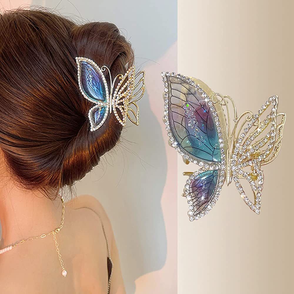Butterfly Metal Hair Claw Clips Fashion Sparkly Glitter Rhinestones Hair Barrettes Strong Hold St... | Amazon (US)