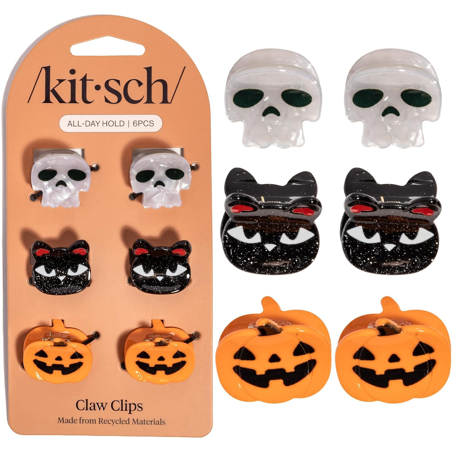 Kitsch Halloween Squad Mini Claw Clips - Ghost, Cat & Pumpkin, 6pcs | Amazon (US)