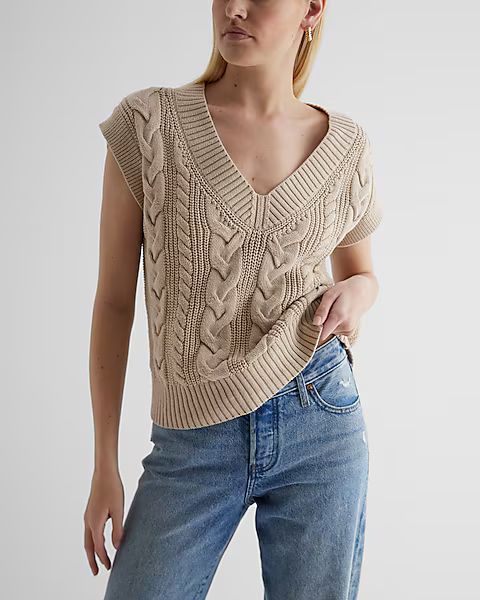 Cable Knit V-Neck Sweater Vest | Express