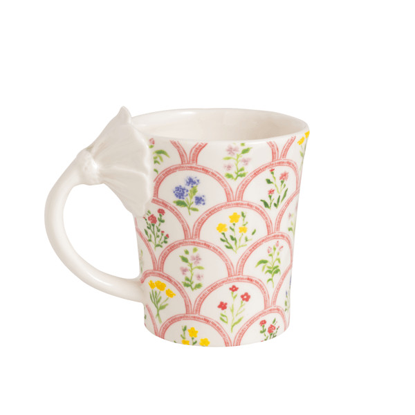 Patterned White Flower Handle Mug | Mud Pie