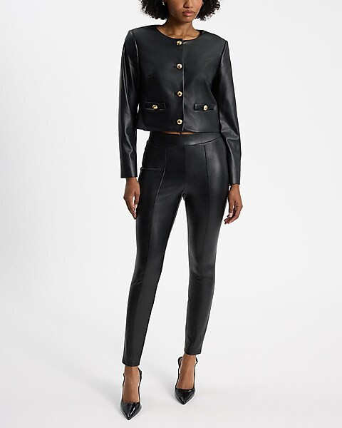 High Waisted Faux Leather Seamed Leggings | Express