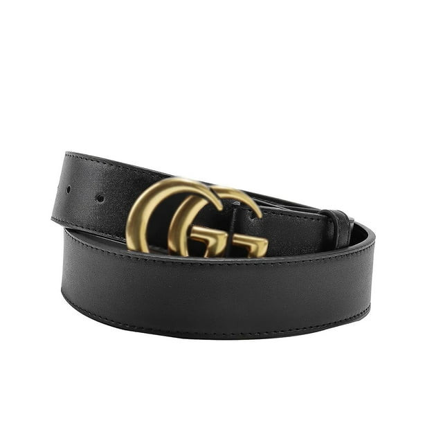 Adult 1.5" Width Black Leather Belts,Gold Letter Buckle Leather Waist Belt Belt for Unisex 95CM -... | Walmart (US)