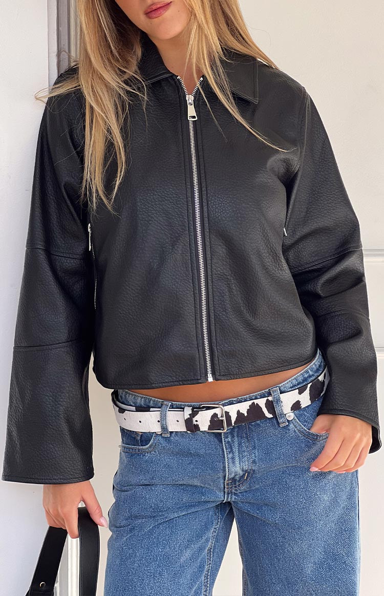 Rockie Black PU Pebbled Cropped Jacket | Beginning Boutique (AU)
