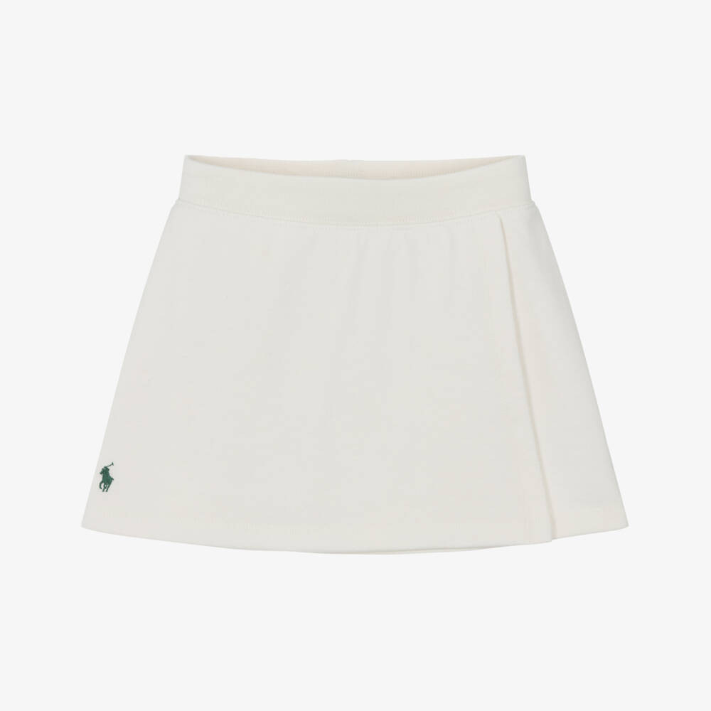 Ralph Lauren Girls Ivory Cotton Jersey Skort With Pony Logo | Childrensalon
