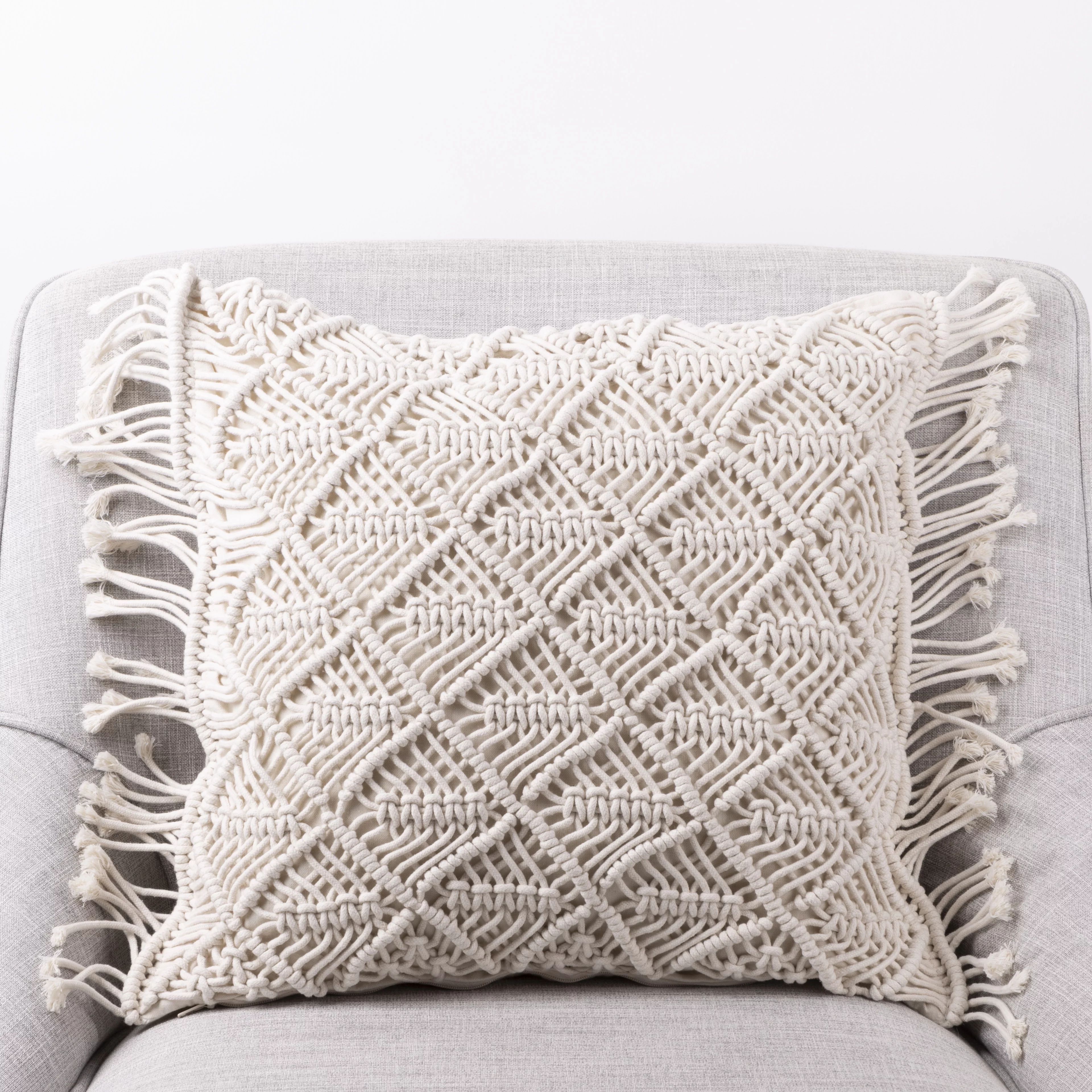 Glitzhome 18" Hollow-carved Handmade Cotton Rope Pillow Cover with Tassel | Walmart (US)