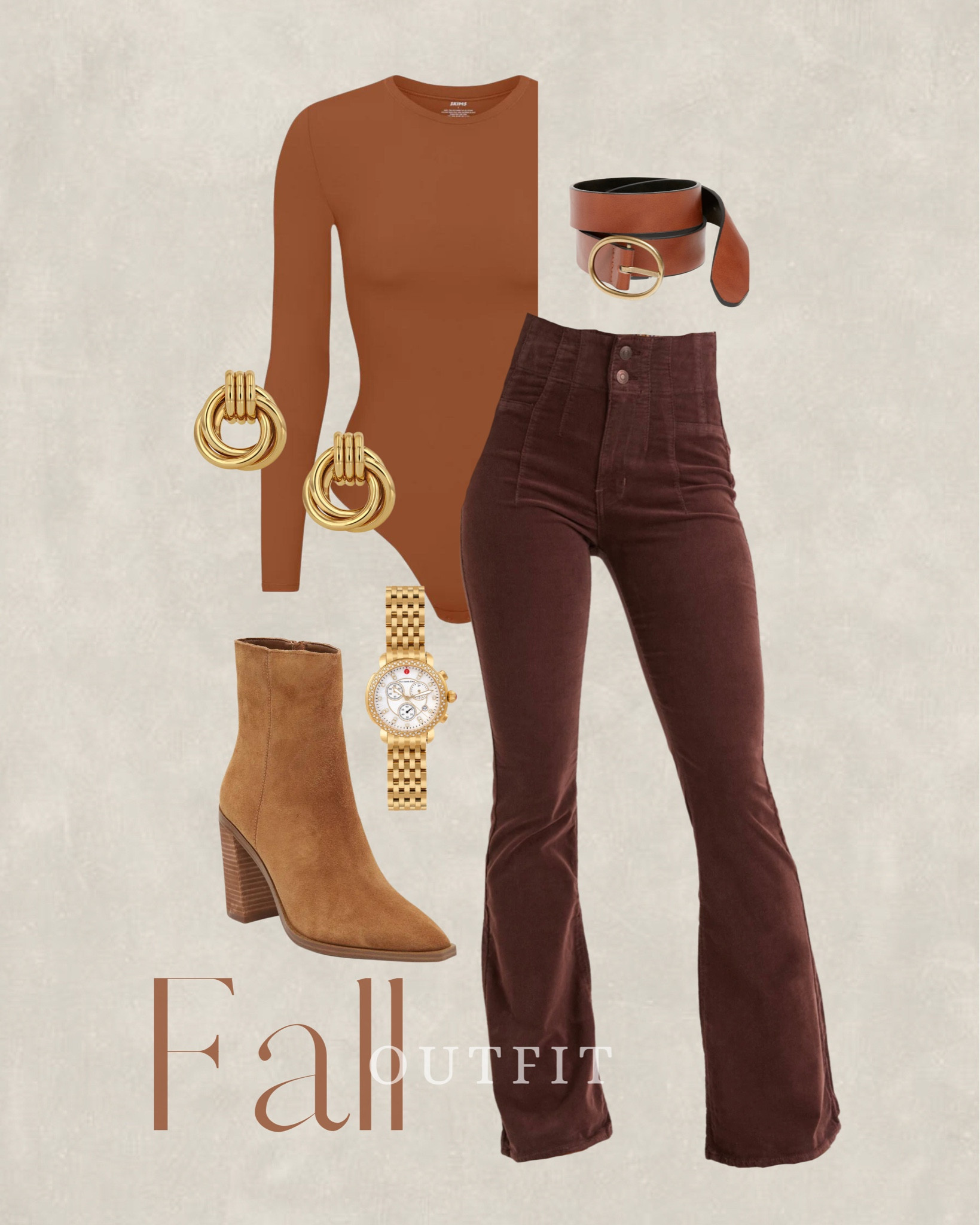 outfits with brown flare pants