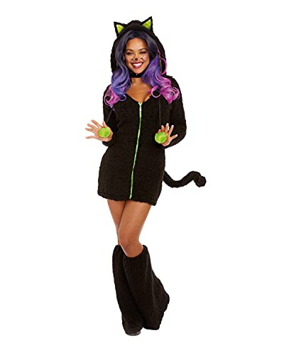 Dreamgirl Adult Halloween Costume for Women: Sexy Hooded Black Cat Cosplay Dress With Cat Bell Choker Boot Covers & Removeable Tail | Amazon (US)